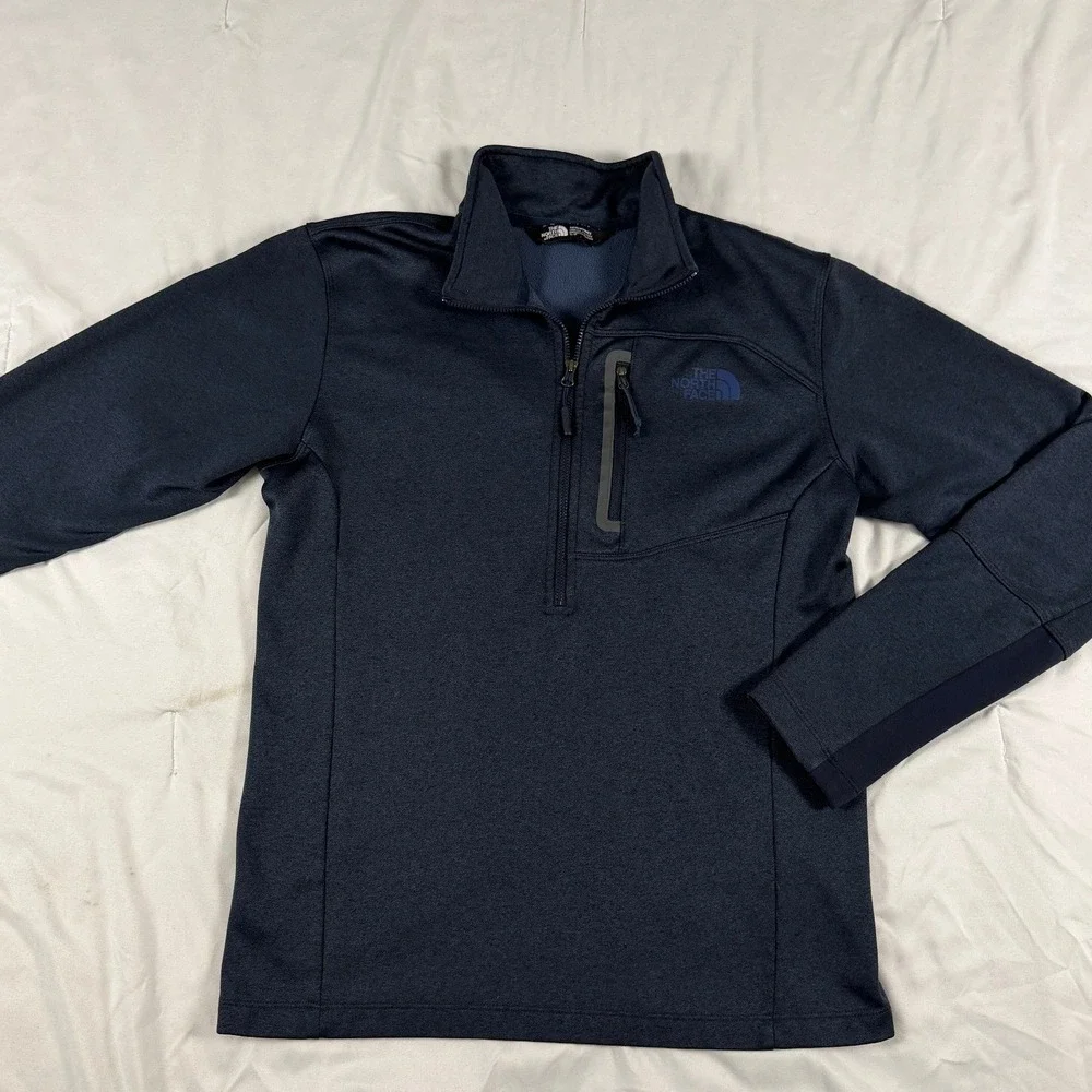 The North Face Mens Quarter Zip‎ Pullover Navy Blue Heather Fleece Small S